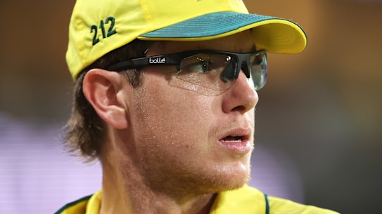 Adam Zampa in action for Australia on Sunday at the SCG.