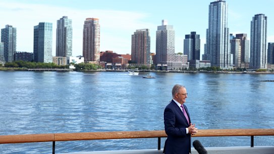 Prime Minister Anthony Albanese at the UN headquarters in New York on Saturday.