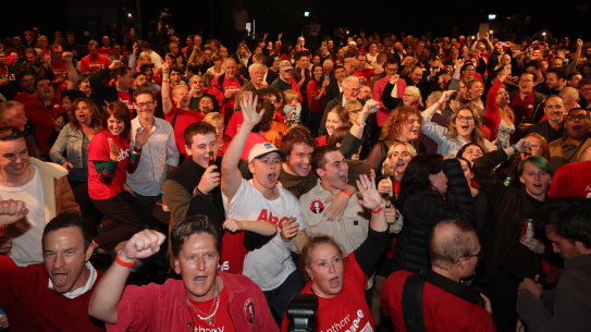 Happy Labor supporters at the election night party.