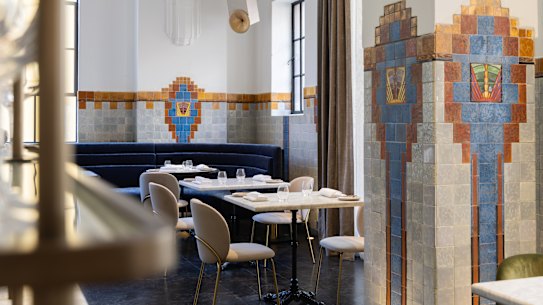 Art deco design features inside the second-floor restaurant of Rodd & Gunn’s global flagship.