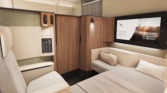 The new Qantas first-class suite planned for its A350 ultra-long range flights.