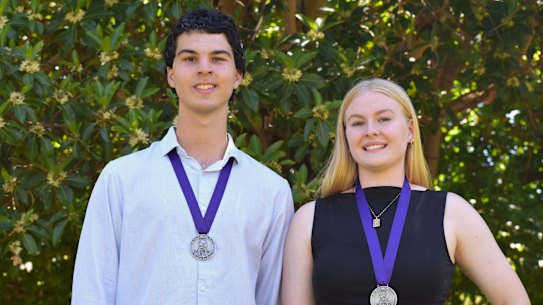 WA Beazley Medal winners Cohen Beveridge and Hannah Hunter.