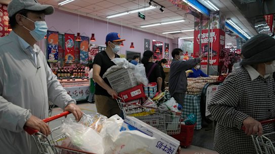 Many grocery stores in Beijing’s Chaoyang district ran out of items as residents stocked up.