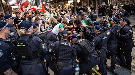 27 people were arrested during outbreaks of violence following the rally, as protesters attempted to march through the CBD.