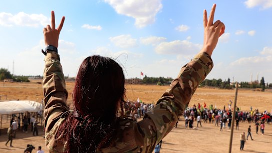 A Kurdish fighter for the Syrian Democratic Forces on October 7.