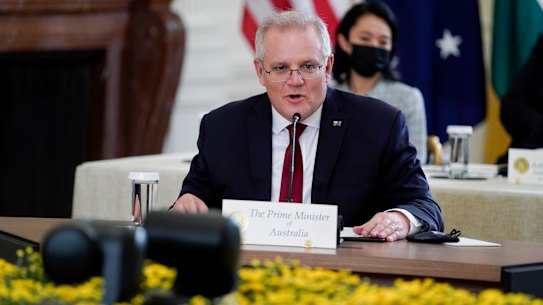  Australian Prime Minister Scott Morrison speaks during the Quad summit.