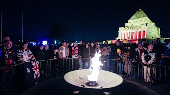 Crowds at the Shrine of Remembrance on Saturday.
