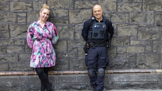Acting Sgt Jimi Kelly from the Federal Police with his wife Emma.
Jimi suffered life-threatening burns as a child and has had to live with the pain and the stares from strangers.