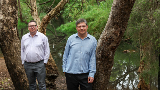 Shothole borer WA incident controller David Griffiths and WA chief plant biosecurity officer Vincent Lanoiselet.