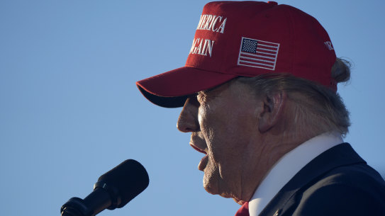 Donald Trump speaks at a campaign rally at the Calhoun Ranch in Coachella, California on Saturday.