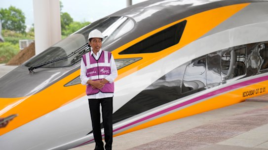 Indonesia President Joko Widodo visits one of the fast train stations in West Java last October.