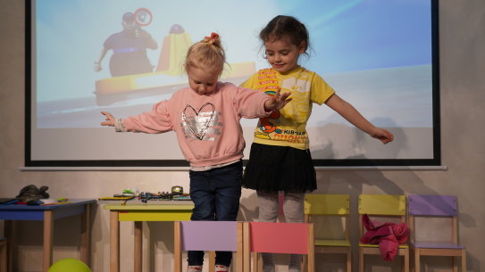 Ukranian children at a child-safe space and mental health clinic for mothers.