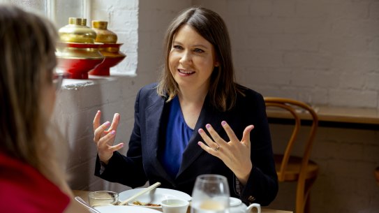 Lunch with climate activist Anna Rose who is taking Coalition MPs to COP at Lucky Kwong in Eveleigh, Sydney on December 4, 2023. Photo: Dominic Lorrimer