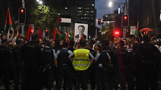 Violence arose when protesters attempted to march on George Street and were blocked by police.