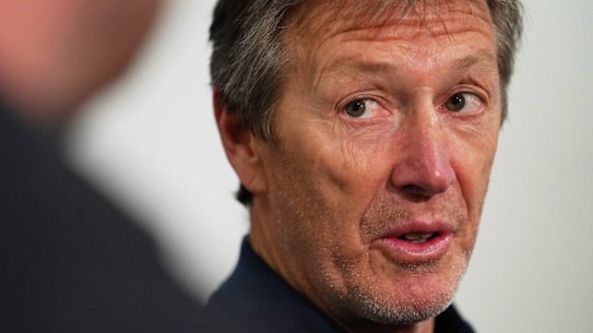 Craig Bellamy speaks at a Storm press conference on Wednesday. 