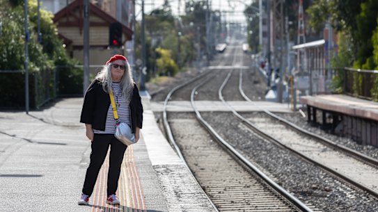 Brunswick resident Amanda Olle pictured last year at Brunswick Station – one of the stations on the Upfield line which has the fewest services of Melbourne’s metropolitan train lines.