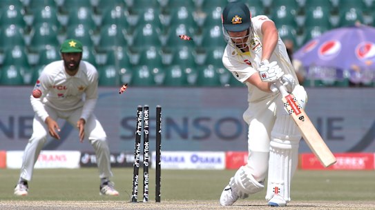 Naseem Shah ends Cameron Green’s innings at 79.