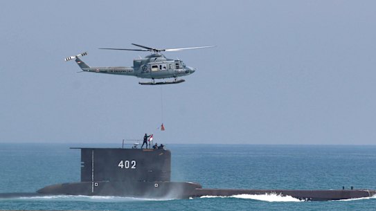 The KRI Nanggala-402 submarine - pictured during a naval drill in 2017 - is missing north of Bali.