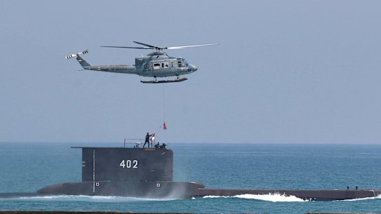The KRI Nanggala submarine - pictured during a naval drill in 2017 - is missing north of Bali.