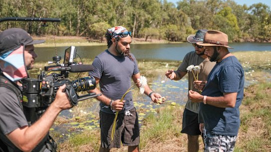 The team visited the community at Yellow Water (Ngurrungurrudjba) for the documentary.