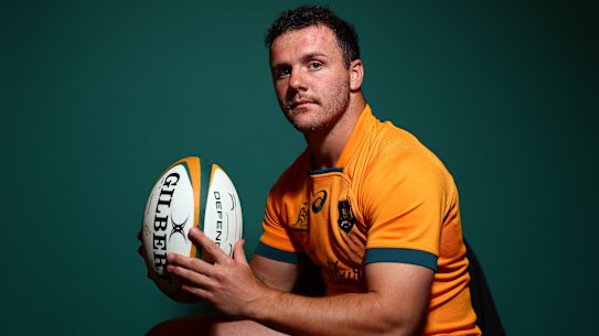 Dylan Pietsch poses during a Wallabies photo session last year.