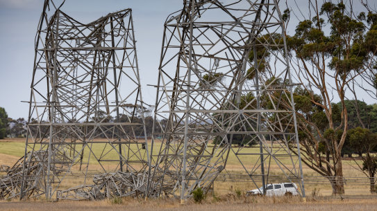 Power lines came down in the You Yangs, south-west of Melbourne, following wild wind gusts.