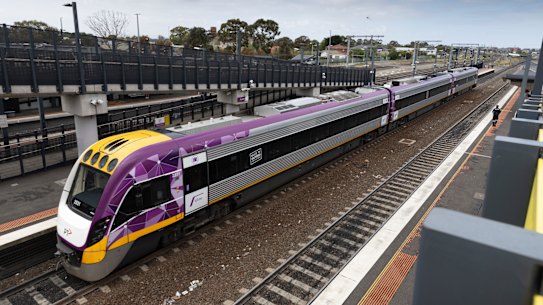 Passengers on the Albury Line and NSW XTP trains will be unable to transfer at Sunshine even after its “superhub” upgrades, unlike Geelong and Ballarat V/Lines (pictured).     