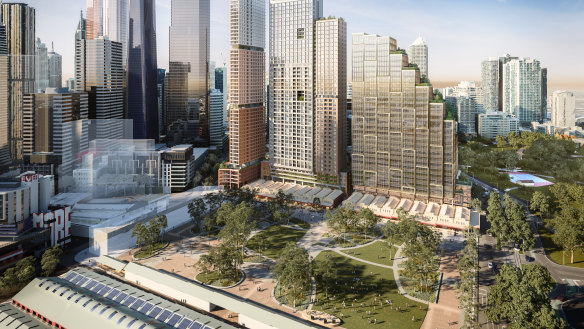 Now including 1000 student rooms: Artist’s impression of Melbourne’s Gurrowa Place project at Queen Victoria Market, which will also include an office tower and build-to-rent housing.