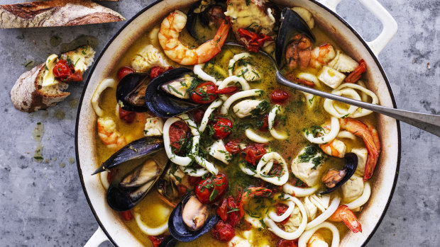 Neil Perry’s prawn and mussel saffron stew