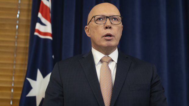 Opposition Leader Peter Dutton during a press conference in July.