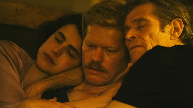 Margaret Qualley, Jesse Plemons and Willem Dafoe in Kinds of Kindness.