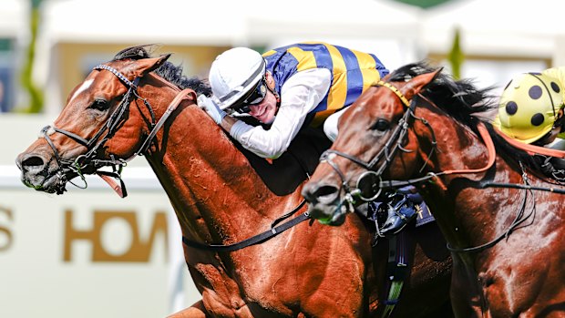 Mark Zahra on board Docklands wins the Queen Anne Stakes at Royal Ascot.