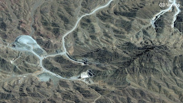 A satellite image shows the Pickaxe Mountain complex adjacent to Iran’s Natanz uranium enrichment facility.