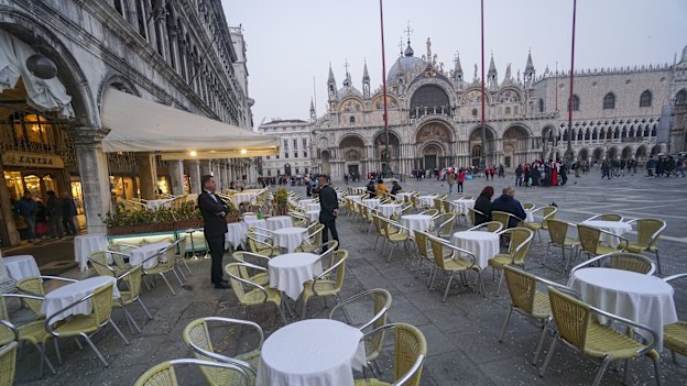 Piazza San Marco is the most popular destination for tourists in Venice but has been eerily quiet after coronavirus appeared in Italy. 