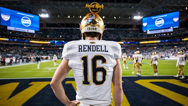 James Rendell had never played a game of American football until last year. He has now moved to Indiana and joined Notre Dame University’s team, which played in the US college national championship in January.