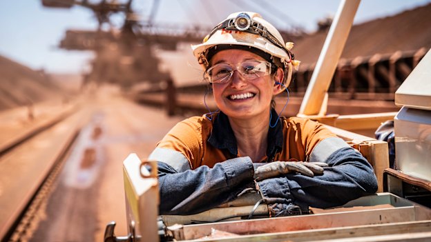 Electrician Nicole O’Keefe at the BHP Jimblebar reclaimer in WA.