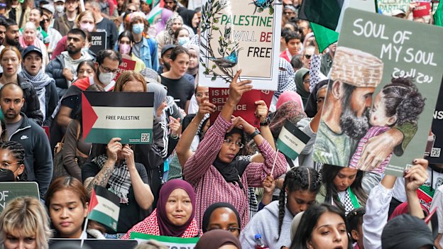 The Free Palestine rally in Melbourne’s city centre on Sunday.