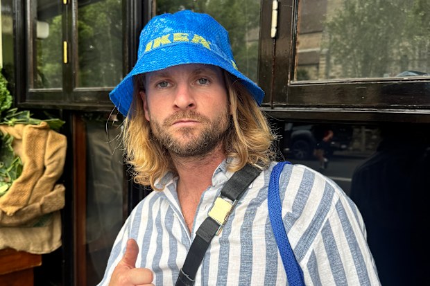 Jelle wearing an Ikea bucket hat