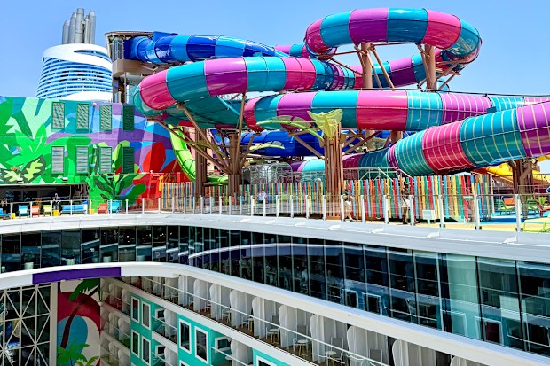 There are six waterslides on the top deck of the ship, alongside a mini-golf course
