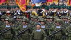 Russian soldiers march during the Victory Day military parade dress rehearsal in Red Square. 