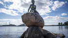 The vandalised statue of the Little Mermaid in Copenhagen, Denmark