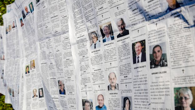 Local newspaper Eco di Bergamo has been running pages of obituaries as the crisis worsens in northern Italy.