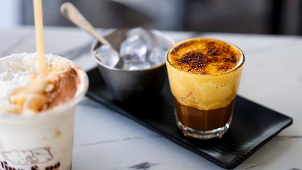 Vietnamese egg coffee and iced coconut cacao drink.