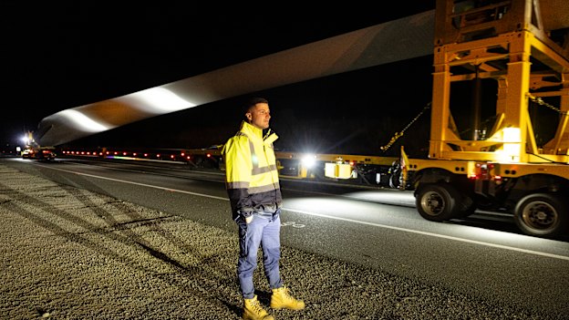 Steve Spiller, Ares Group project manager, accompanies the turbine blade on its journey from Newcastle to the Uungula wind farm near Wellington in NSW.