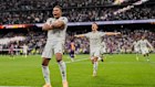 Real Madrid’s Kylian Mbappe celebrates his goal against Barcelona.