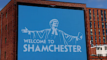 A billboard in Manchester after City had been found guilty of all charges.