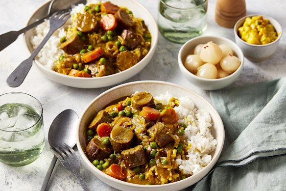 Australian curried sausages.