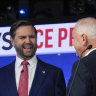 Civil:  Republican J.D. Vance with his Democratic rival, Tim Walz, after the vice-presidential debate.