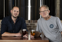 Scott Hahn, left, and his father “Chuck” at their new venture, Chuck & Son’s Brewing Co.