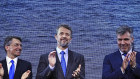 Denmark’s Crown Prince Frederik, centre, Brian Gilvary, Executive Chairman of INEOS Energy, left, and Denmark’s Minister for Climate, Energy and Utilities Lars Aagaard, launch Project Greensand in Esbjerg, Denmark.